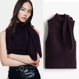 H&M NWT dark purple mohair blend neck scarf detail sweater vest